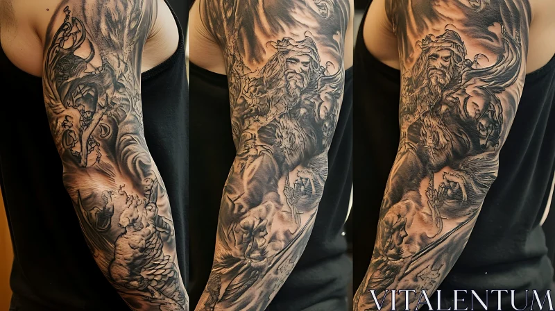 Intricate Black and Grey Tattoo Sleeve on Arm AI Image