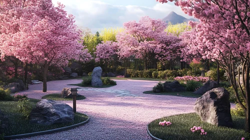 Zen Garden with Cherry Blossoms