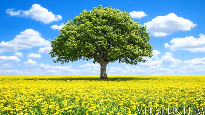 Tree in a Field of Flowers AI Image