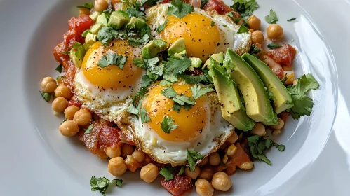 Nutritious Morning Meal: Eggs, Avocado, and Chickpeas