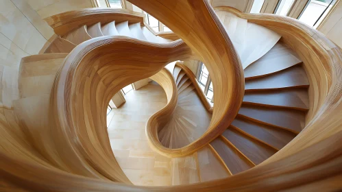 Sculptural Wooden Staircase Interior