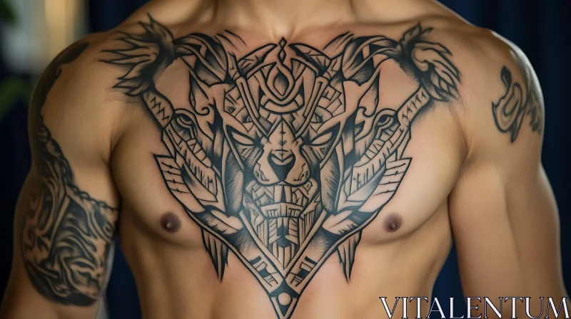 Geometric Tribal Chest Tattoo AI Image