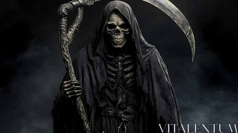 Death's Shadow: A Grim Reaper Portrait AI Image