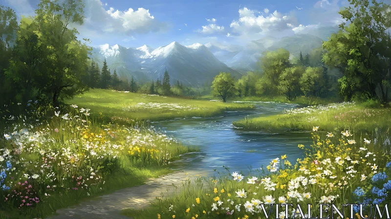 AI ART Scenic River and Mountain Vista