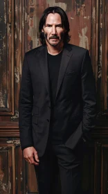 Elegant Keanu Reeves Portrait in Black Suit