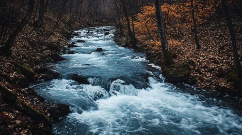 Peaceful Stream Flowing through an Autumn Forest