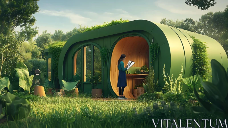 Sustainable Living: A Woman in Green Home AI Image