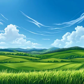 Scenic Green Landscape with Cloudscape