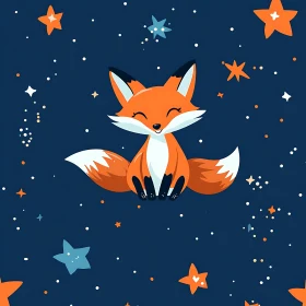 Cartoon Fox in Starry Night