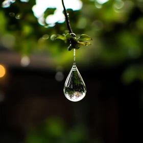 Macro Raindrop Hanging from Leaf