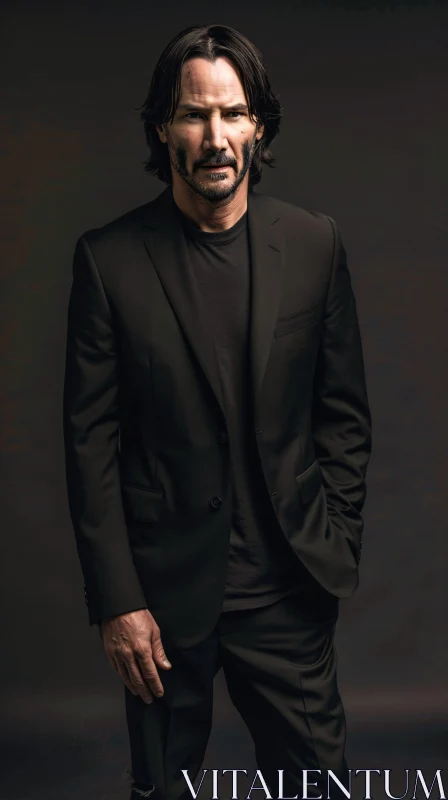 Keanu Reeves - Powerful Portrait in Black AI Image