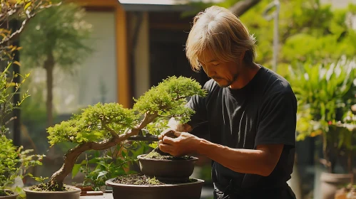 Gardener and Bonsai Tree