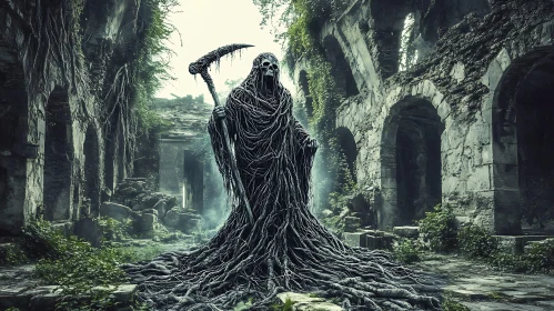 Death Figure in Overgrown Ruins