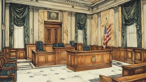 Classic Courtroom Scene with Wooden Furnishings