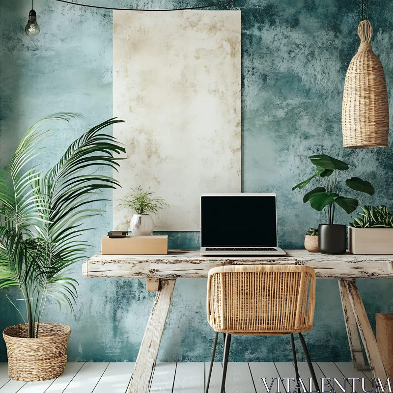 AI ART Cozy Workspace with Laptop and Plants