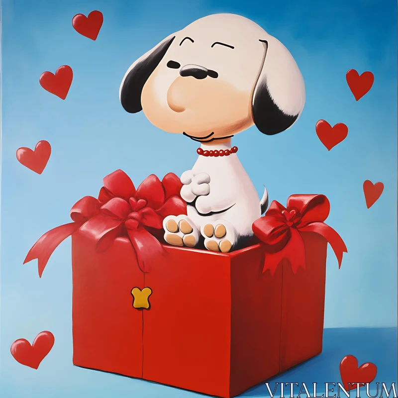 AI ART Cartoon Dog Present with Hearts