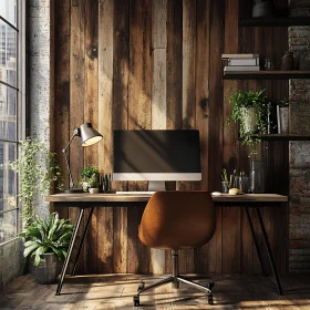 Cozy Wooden Home Office Setup