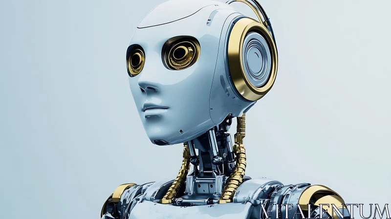 Futuristic Human-Like Robot with Metallic Design AI Image