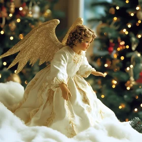 Golden Winged Angel Christmas Ornament