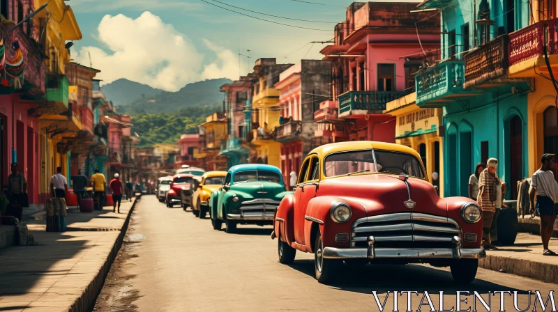 Antique Cars on a Colorful Street - A Historical and Cultural Journey AI Image