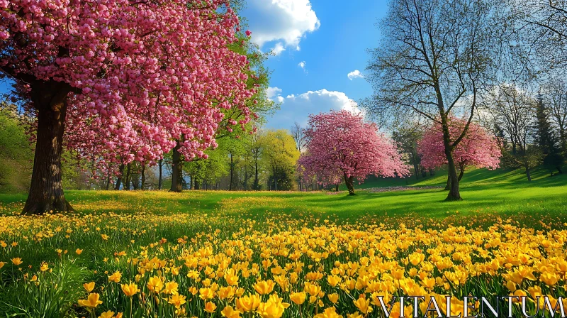 Floral Meadow in Spring Bloom AI Image