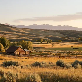 Rustic House in a Golden Field Scenery