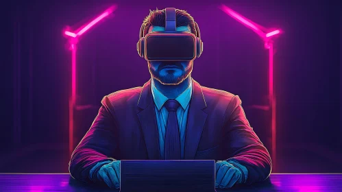 VR Immersion: A Neon-Lit Digital World