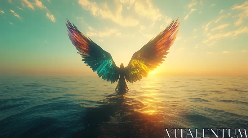 Ocean Angel Wings Sunset AI Image