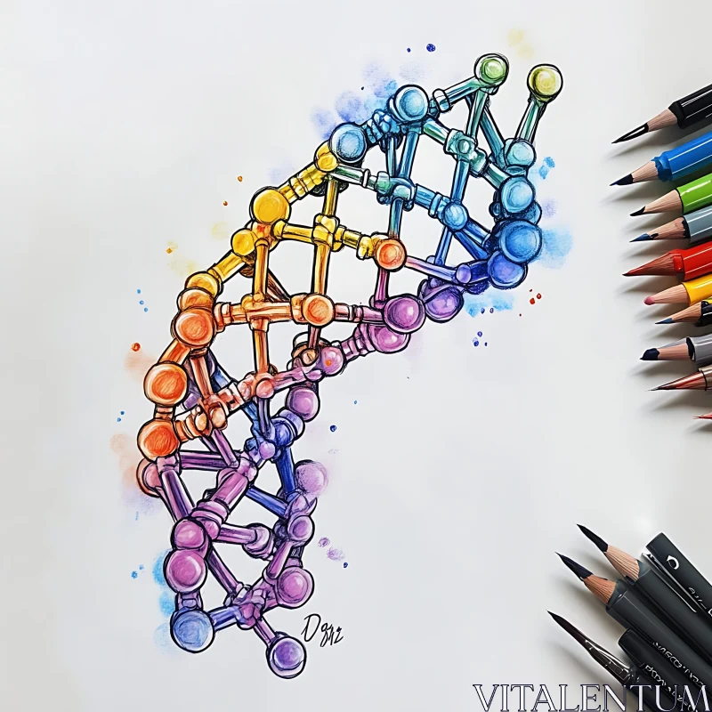 Vibrant Molecular Structure Sketch AI Image