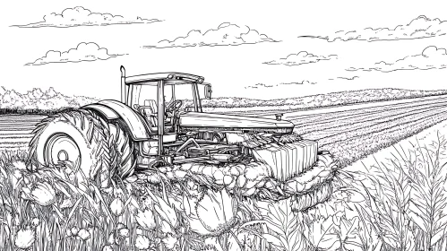 Monochrome Tractor Art in the Field