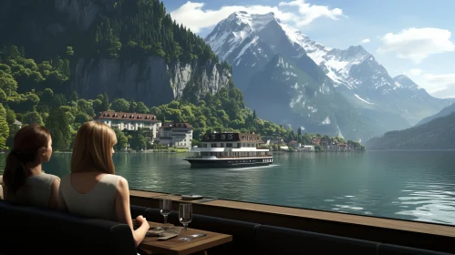 Elegant Maritime Scene with Mountain Backdrop