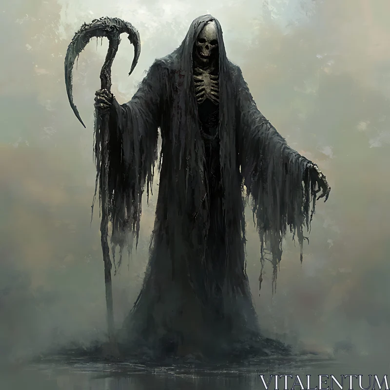 AI ART Dark Cloaked Skeleton with Scythe