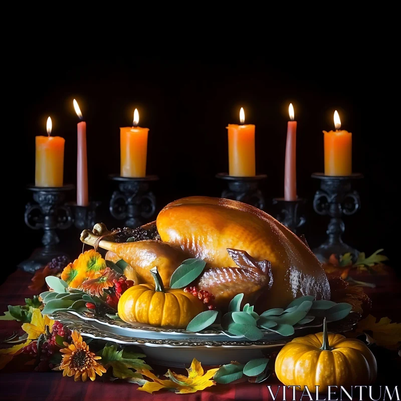 Festive Thanksgiving Turkey Dinner Still Life AI Image