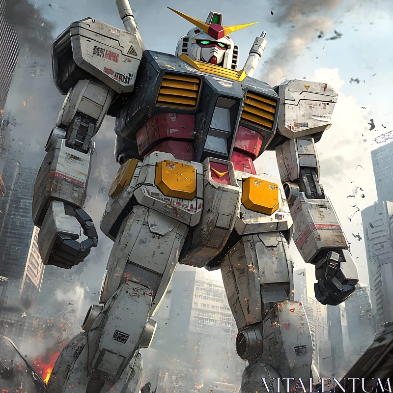 AI ART Giant Robot in Post-Apocalyptic Cityscape