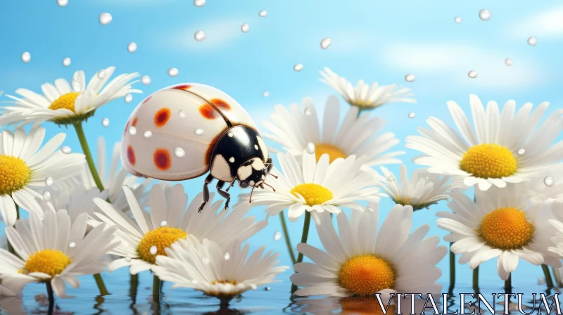 Ladybug on Daisies: A Surrealistic, Detailed Illustration AI Image