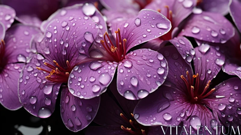Purple Flowers with Water Droplets: A Tropical Enigma AI Image