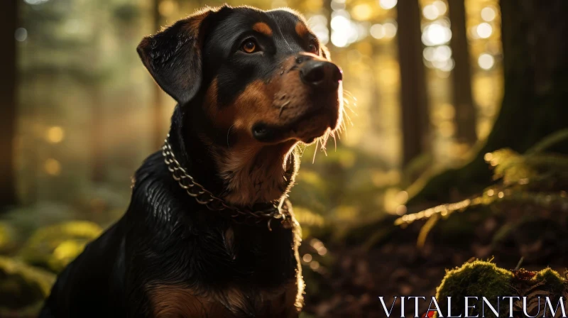 Rottweiler Portrait in Forest - A Soft Lit Canine Masterpiece AI Image