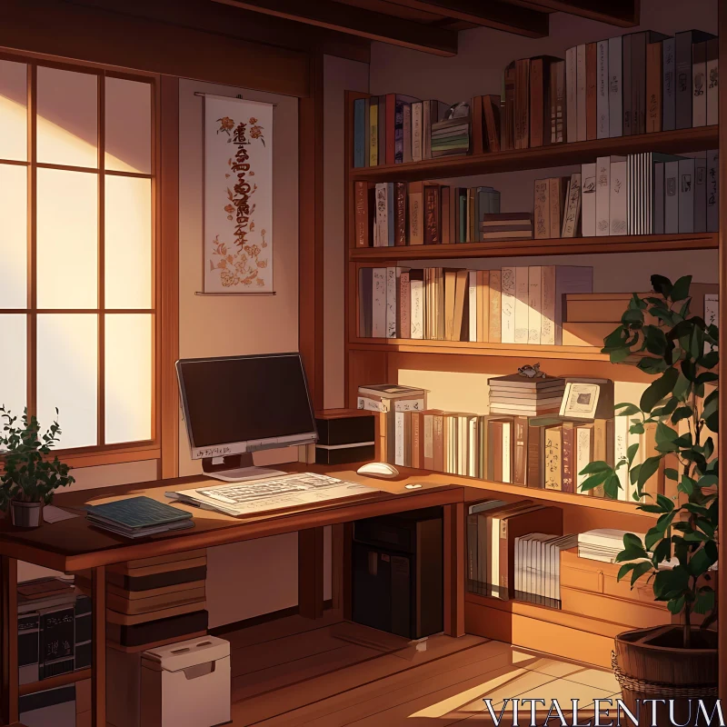 AI ART Cozy Interior with Desk and Books