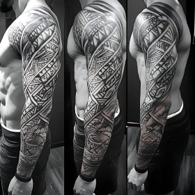 Full Arm Tribal Tattoo Sleeve