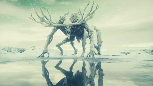 Antlered Creature in Icy Wasteland