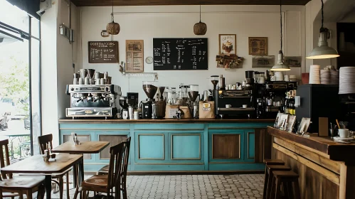 Charming Cafe Interior with Coffee Counter