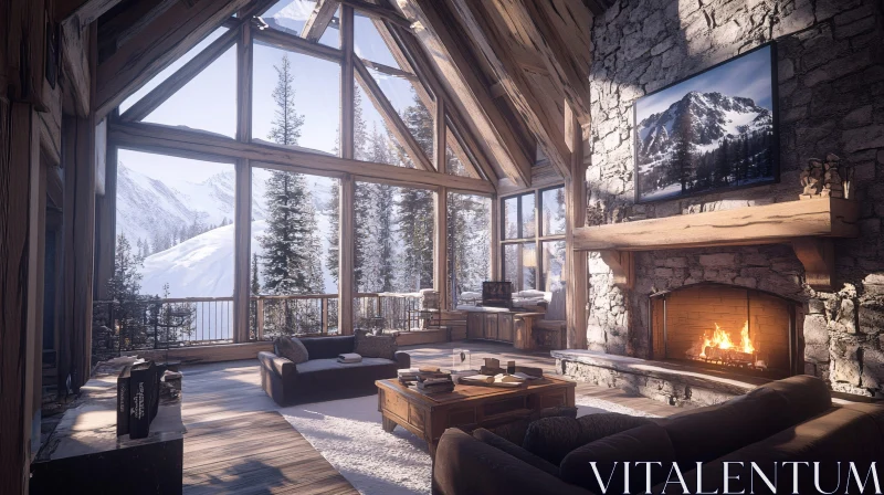 Mountain Cabin with Fireplace AI Image