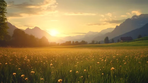 Scenic Mountain Meadow Sunset