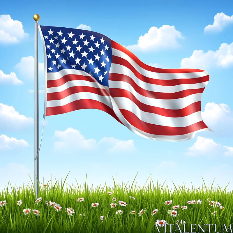 Stars and Stripes Over Green Meadow AI Image