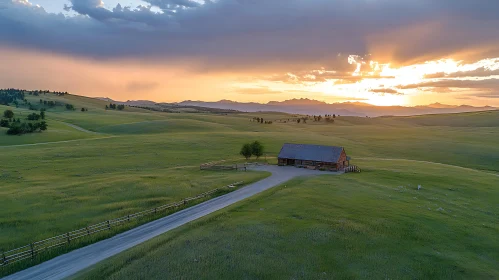 Tranquil Cabin Sunset Landscape