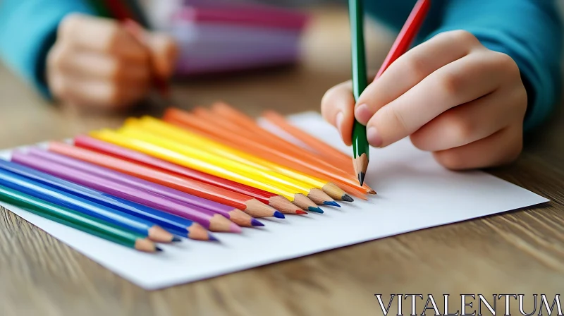 Child's Artistic Expression with Pencils AI Image