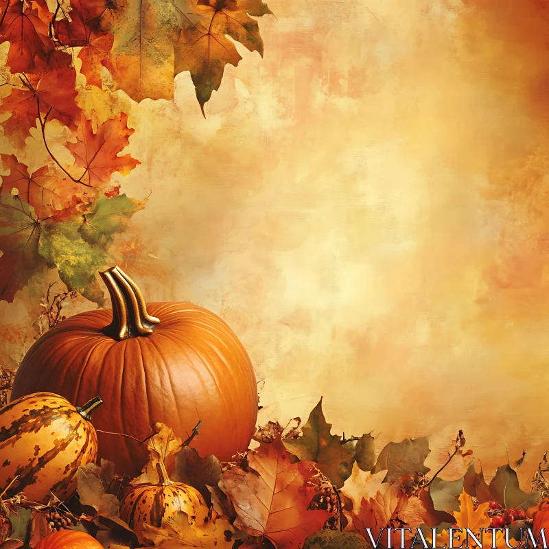 Pumpkins and Autumn Leaves Composition AI Image