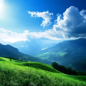 Lush Green Field with Mountain Backdrop