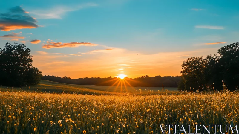 Evening Glow on a Meadow AI Image