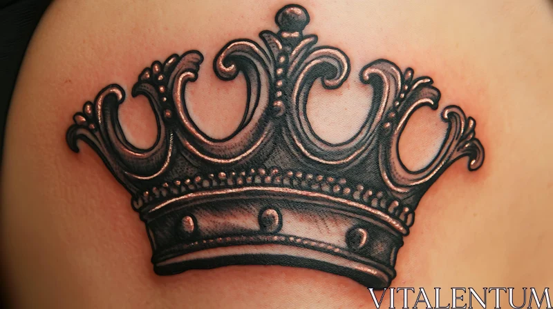 Intricate Crown Tattoo in Black Ink AI Image